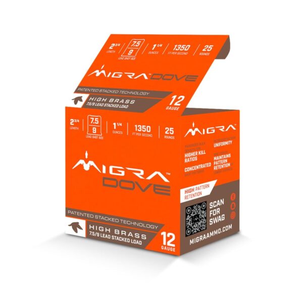 Migra Ultimate Dove Hi-Brass Lead Shotshells 12ga 2-3/4" 1-1/4oz 1350 fps 1350 fps #7.5 & 9 Shot 25/ct - Precision Shot Firearms
