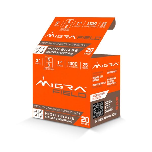 Migra Ultimate Field Hi-Brass Lead Stacked Shotshells 20ga 3" 1-3/8oz 1300 fps #6 & 8 Shot 25/ct - Precision Shot Firearms