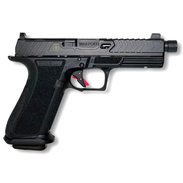 Shadow Systems DR920 War Poet Handgun 9mm Luger 17rd Magazines (2) 5" Threaded Barrel Black War Poet Slide Engraving with Night Sights - Precision Shot Firearms
