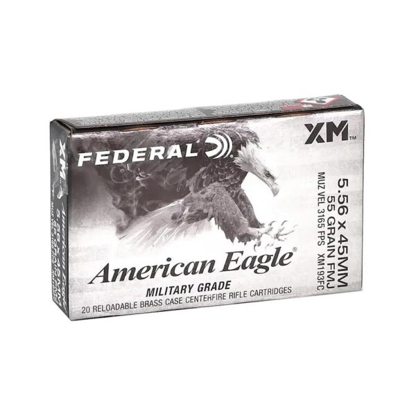 Federal American Eagle Rifle Ammunition 5.56mm 55gr FMJ 3165 fps 20/ct - Precision Shot Firearms
