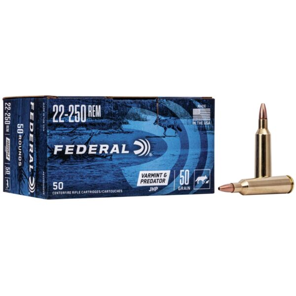 Federal American Eagle Varmint & Predator Rifle Ammunition 22-250 Rem. 50 gr JHP 3850 fps 50/ct - Precision Shot Firearms