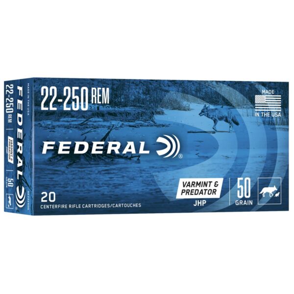 Federal American Eagle Rifle Ammunition .22-250 50gr Jacketed Hollow Point 20 Rounds/Box - Precision Shot Firearms