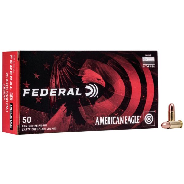 American Eagle Handgun Ammunition .25 ACP 50 gr FMJ 760 fps 50/box - Precision Shot Firearms