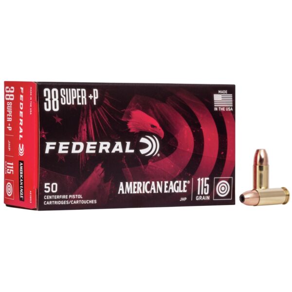 American Eagle Handgun Ammunition .38 Super (+P) 115 gr JHP 1130 fps 50/box - Precision Shot Firearms