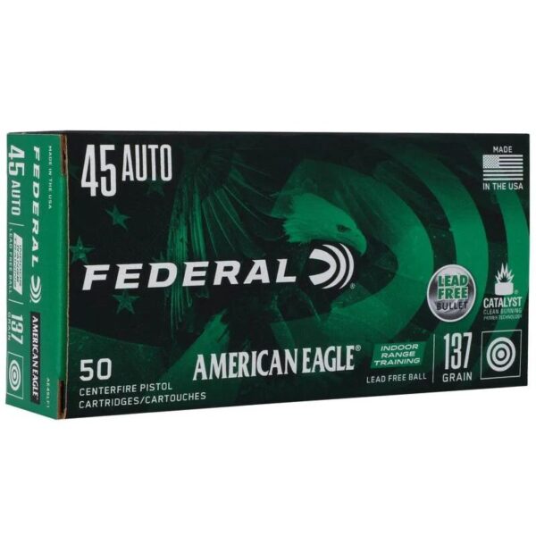 Federal American Eagle IRT Lead Free Handgun Ammunition .45 ACP 137gr FMJ 1200 fps 50/ct - Precision Shot Firearms