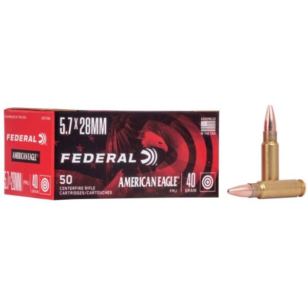 Federal American Eagle Rifle Ammunition 5.7x28mm FN 40 gr FMJ 1655 fps 500/ct - Precision Shot Firearms