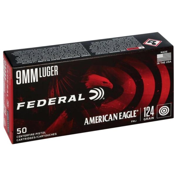 American Eagle Handgun Ammunition 9mm Luger 124 gr FMJ 1150 fps 1000/ct - Precision Shot Firearms