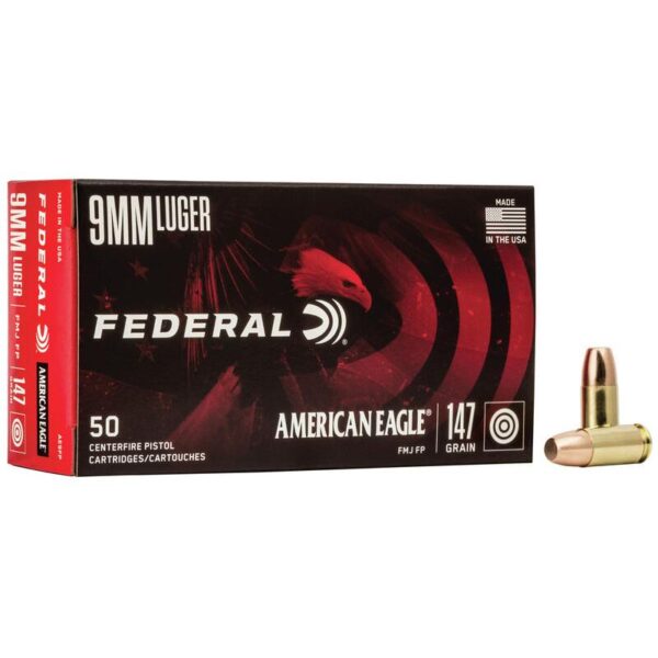 Federal American Eagle Handgun Ammunition 9mm Luger 147 gr FMJ 1000 fps 1000/ct - Precision Shot Firearms