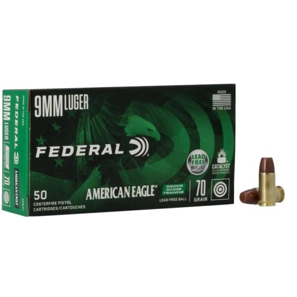 Federal American Eagle IRT Lead Free Handgun Ammunition 9mm Luger 70gr FMJ 1625 fps 50/ct - Precision Shot Firearms