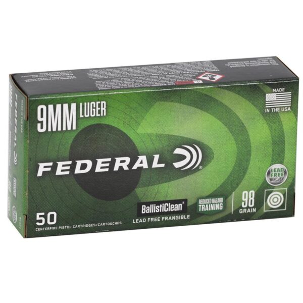 Federal BallistiClean Handgun Ammunition 9mm Luger 98gr LF Frangible 1240 fps 50/ct - Precision Shot Firearms