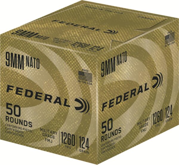 Federal NATO Military Grade Ball Handgun Ammunition 9mm Luger 124 gr FMJ 1030 fps 50/ct - Precision Shot Firearms