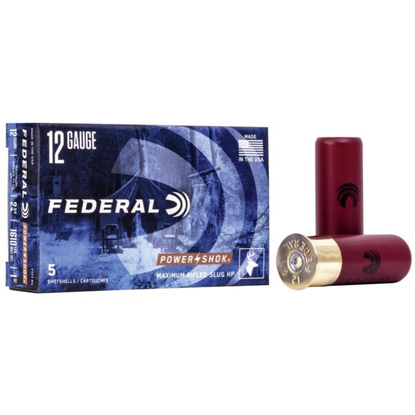 FEDERAL POWER-SHOK RIFLED SLUGS 12GA 2-3/4" MAX 1OZ HOLLOW POINT AMMO 5RD - Precision Shot Firearms