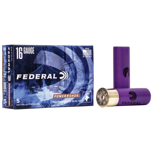 Federal Power-Shok Rifled Slug 16 ga 2 3/4" MAX 4/5 oz Slug 1600 fps - 5/box - Precision Shot Firearms