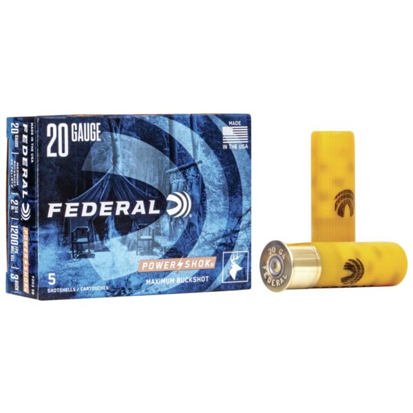 Federal Power-Shok Buckshot 20 ga 2 3/4" MAX 20 plts #3B 1200 fps - 5/box - Precision Shot Firearms