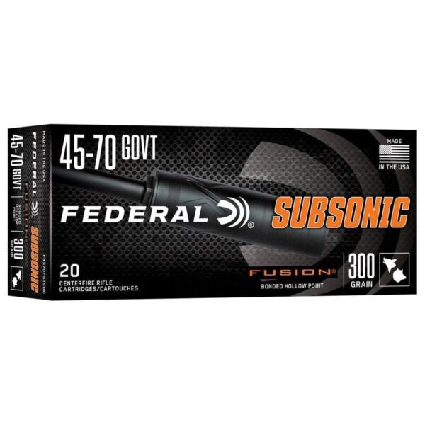 Federal Fusion Subsonic Rifle Ammunition .45-70 Govt 300gr SP 1000 fps 20/ct - Precision Shot Firearms