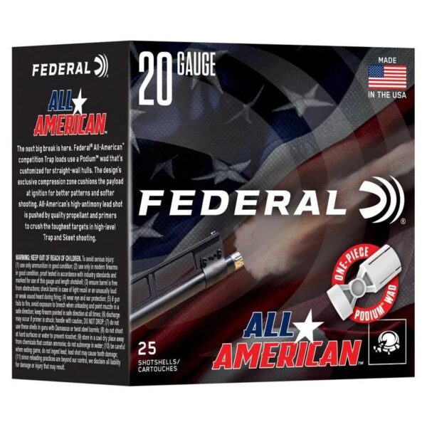 Federal All American Shotshells 20ga 2-3/4" 7/8oz 1200 fps #8 25/ct - Precision Shot Firearms