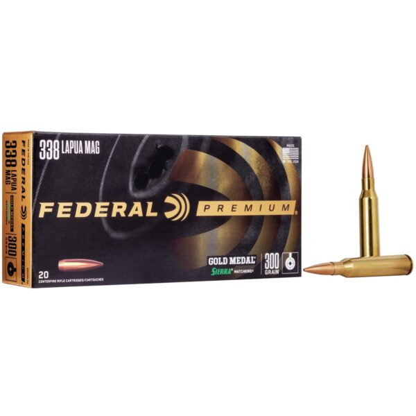 Federal Premium Gold Medal Sierra MatchKing Rifle Ammunition .338 Lapua Mag 300 gr BTHP 2580 fps - 20/ct - Precision Shot Firearms