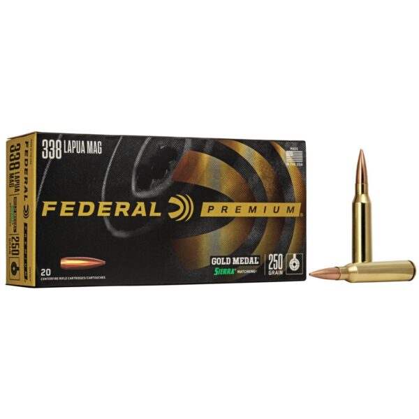 Federal Premium Gold Medal Rifle Sierra MatchKing Ammunition .338 Lapua Mag 250 gr BTHP 2950 fps - 20/ct - Precision Shot Firearms