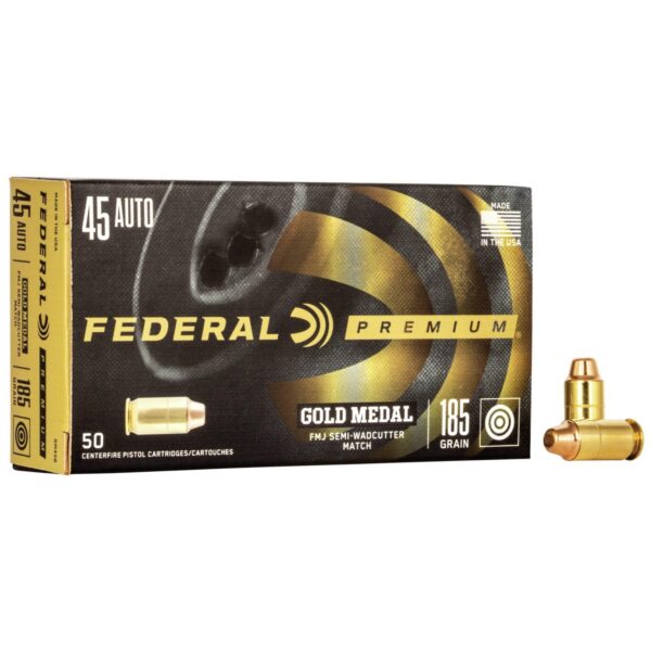Federal Premium Gold Medal Handgun Ammunition .45 ACP 185 gr FMJ-SWC 770 fps 50/box - Precision Shot Firearms