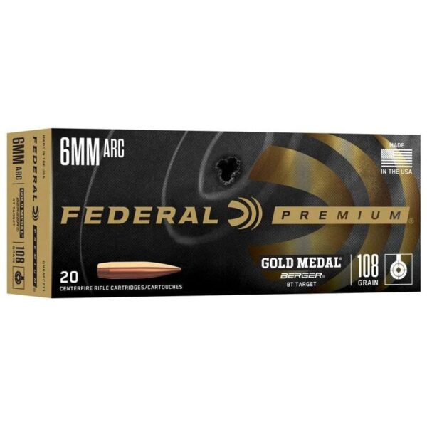 Federal Gold Medal Berger Rifle Ammunition 6mm ARC 108gr OTM 2950 fps 20/ct - Precision Shot Firearms