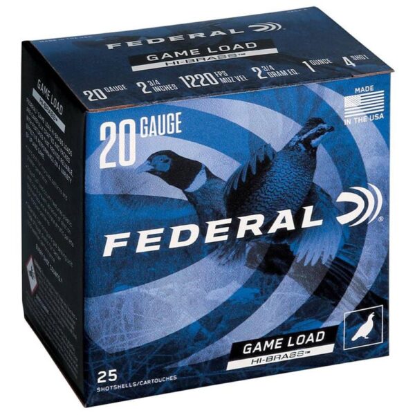 Federal Game-Shok Upland Game Hi Brass Load 20 ga 2 3/4" MAX 1 oz #4 - 25/box - Precision Shot Firearms