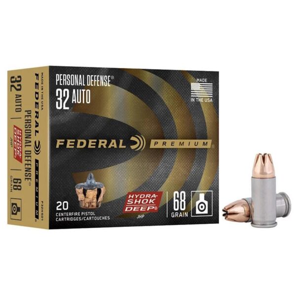 Federal Personal Defense Hydra-Shok Deep Ammunition .32 Auto 68gr JHP 1000 fps 20/ct - Precision Shot Firearms