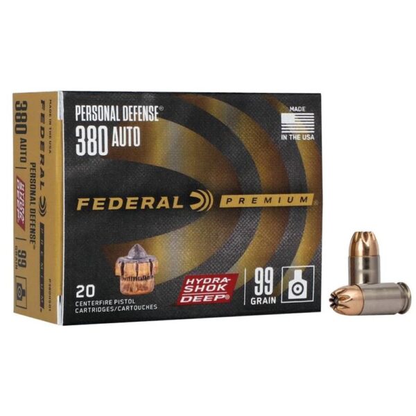 Federal Personal Defense Hydra-Shok Deep Handgun Ammuniton .380 ACP 99 gr HSD 1030 fps 20/ct - Precision Shot Firearms
