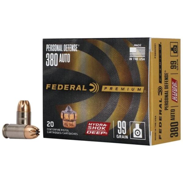 Federal Personal Defense Hydra-Shok Deep Handgun Ammuniton .380 ACP 99 gr HSD 1030 fps 20/ct - Precision Shot Firearms