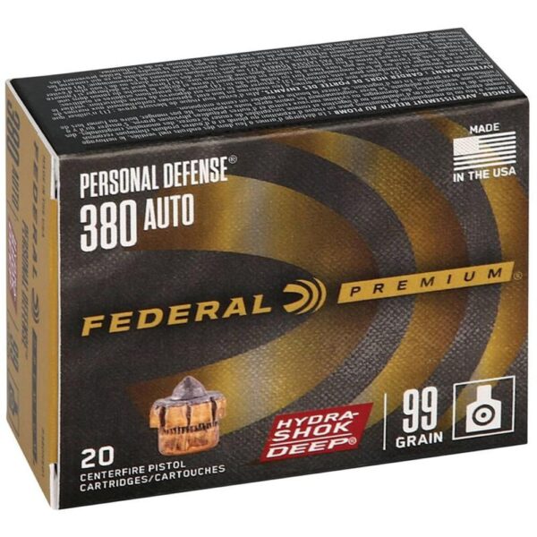 Federal Personal Defense Hydra-Shok Deep Handgun Ammuniton .380 ACP 99 gr HSD 1030 fps 20/ct - Precision Shot Firearms