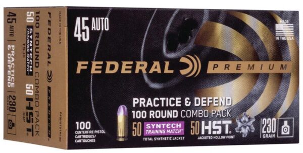 Federal Practice & Defend HST/Syntech Combo .45 ACP 230 gr 890 fps 100/ct - Precision Shot Firearms