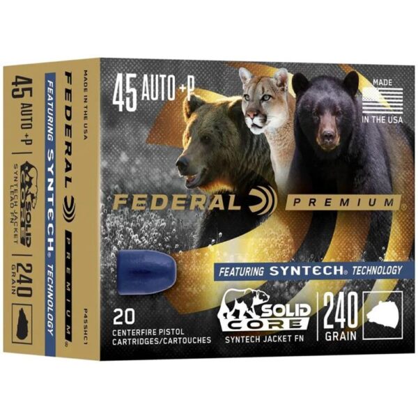 Federal Solid Core Handgun Ammunition .45 Auto(+P) 240 gr TSJ 20/ct - Precision Shot Firearms