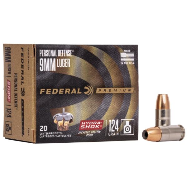 Federal Premuim Personal Defense Handgun Ammunition 9mm Luger 124 gr JHP 1120 fps 20/ct - Precision Shot Firearms