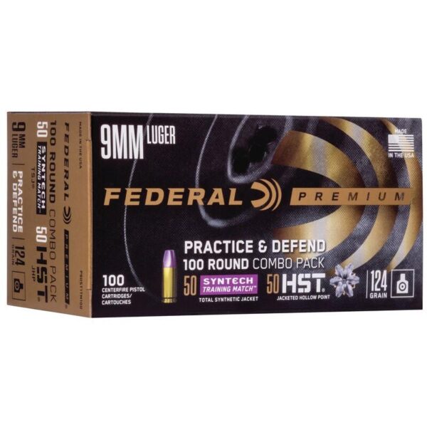 Federal Practice & Defend HST/Syntech Combo 9mm Luger 124 gr 1150 fps 100/ct - Precision Shot Firearms