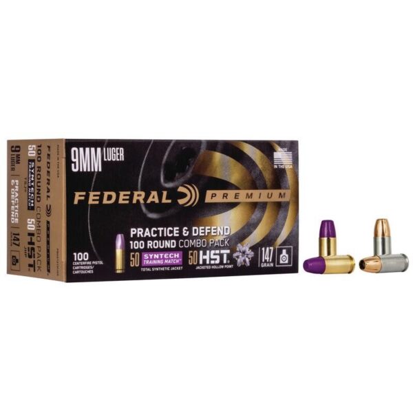Federal Practice & Defend HST/Syntech Combo 9mm Luger 147 gr 1000 fps 100/ct - Precision Shot Firearms