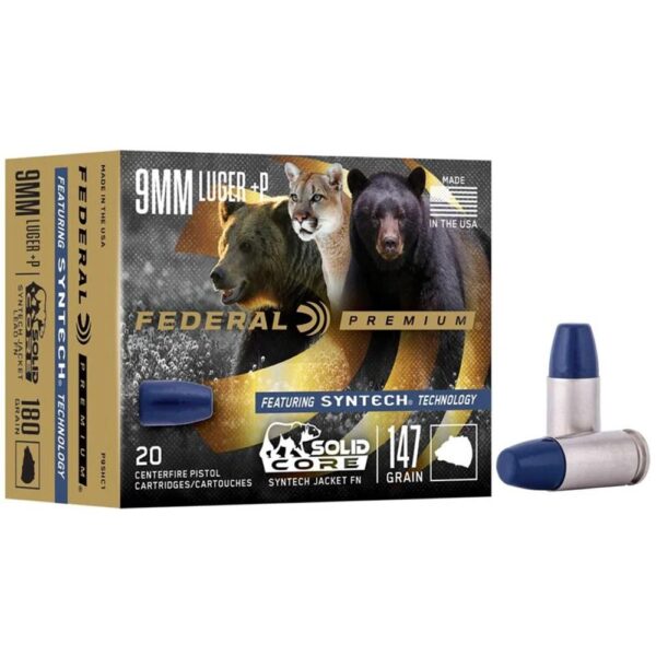 Federal Solid Core Handgun Ammunition 9mm Luger (+P) 147 gr TSJ 20/ct - Precision Shot Firearms