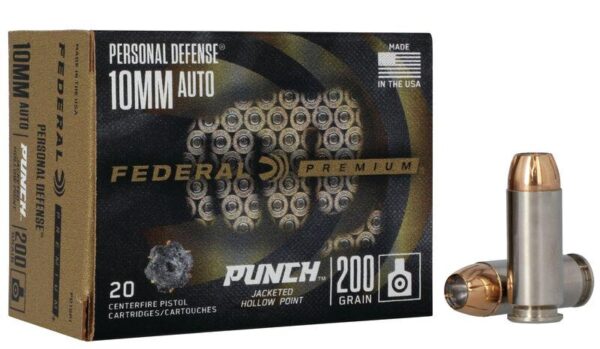 Federal Personal Defense Punch Handgun Ammunition 10mm Auto 200gr JHP 1100 fps 20/ct - Precision Shot Firearms