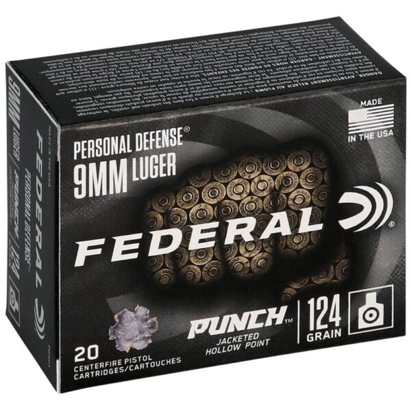 Federal Personal Defense Punch Handgun Ammuntion 9mm Luger 124 gr 1150 fps JHP 20/ct - Precision Shot Firearms