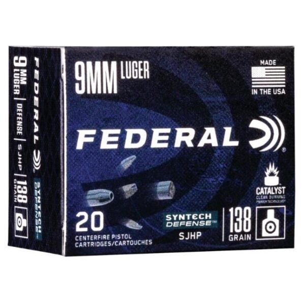 Federal Syntech Defense Handgun Ammuntion 9mm Luger 138 gr SJHP 1130 fps 20/ct - Precision Shot Firearms