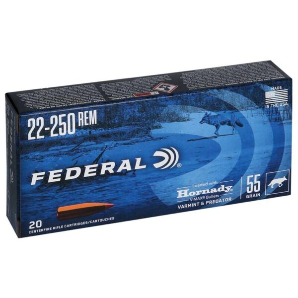 Federal Varmint & Predator Rifle Ammunition .22-250 Rem 55 gr V-MAX 4200 fps 20/ct - Precision Shot Firearms