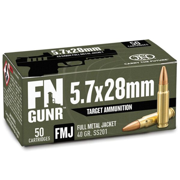 FN GUNR Target Handgun Ammunition 5.7x28mm 40 gr FMJ 2040 fps 50/ct - Precision Shot Firearms