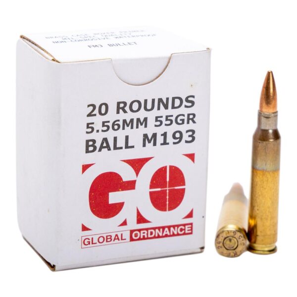 Global Ordnance M193 Rifle Ammunition 5.56x45mm 55gr FMJ 3162 fps 20/ct - Precision Shot Firearms