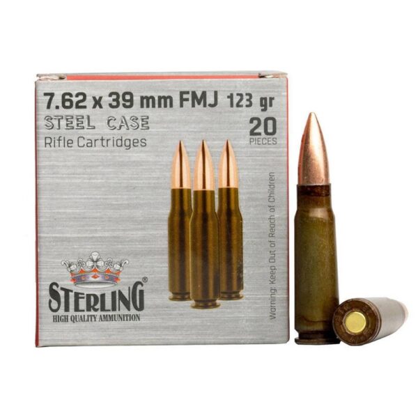 Global Ordnance Sterling Steel Case Rifle Ammunition 7.62x39mm 123gr FMJ 2362 fps 20/ct - Precision Shot Firearms