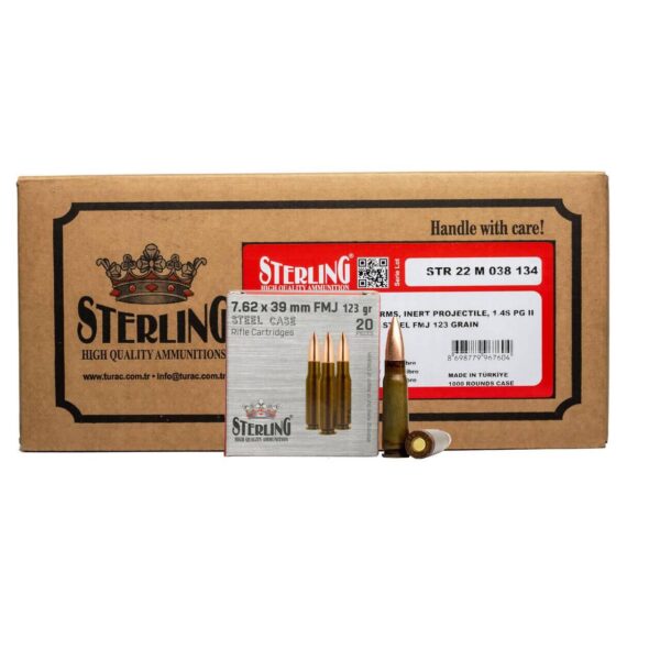Global Ordnance Sterling Steel Case Rifle Ammunition 7.62x39mm 123 gr FMJ 2362 fps 1000/ct Case (50-20/ct Boxes) - Precision Shot Firearms