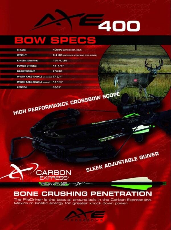 Carbon Express Axe 400 Crossbow with Scope Quiver & PileDriver Crossbolts - Precision Shot Firearms