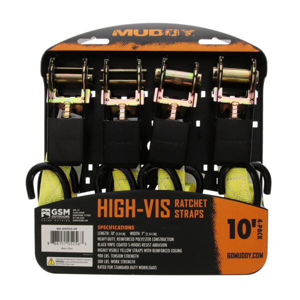Muddy Ratchet Straps 1" x 10 ft High-Vis Yellow 4/ct - Precision Shot Firearms