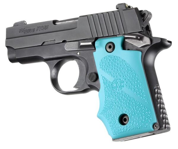 Hogue Rubber Grip with Finger Grooves for SIG Sauer P238 - Aqua - Precision Shot Firearms