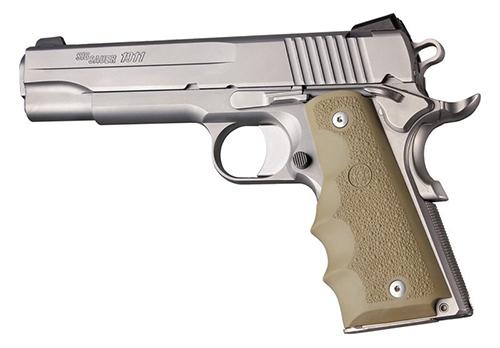Hogue 1911 Govt. Model Flat Dark Earth Rubber Grip with Finger Grooves - Precision Shot Firearms