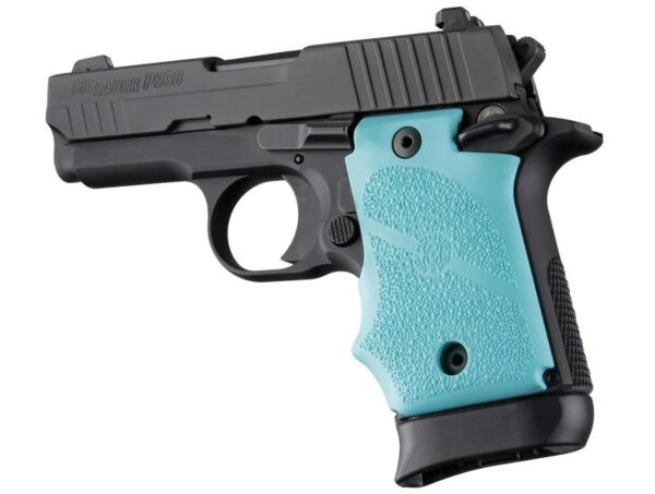 Hogue Rubber Grip with Finger Grooves for SIG Sauer P938 Ambi Safety-Aqua - Precision Shot Firearms