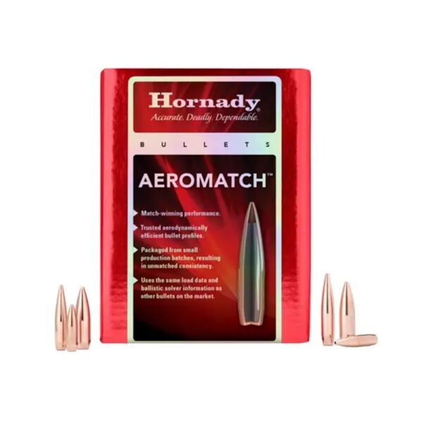 Hornady Aeromatch Rifle Bullets 22 CAL .224 77 HPBT W/C (1-9") 100 RDS - Precision Shot Firearms