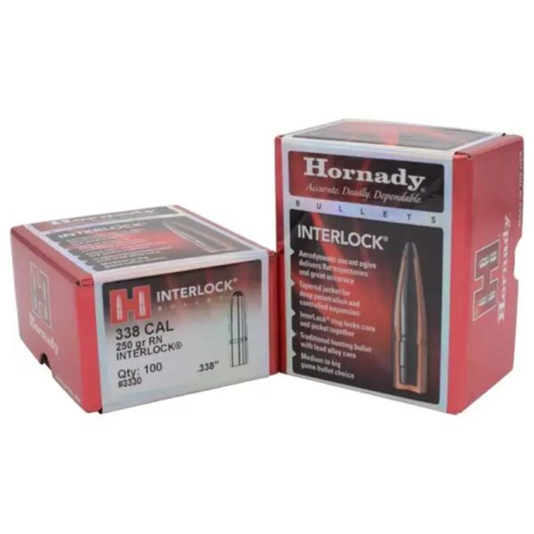 Hornady InterLock Bullets .338 cal .338" 250 gr RN 100/ct - Precision Shot Firearms